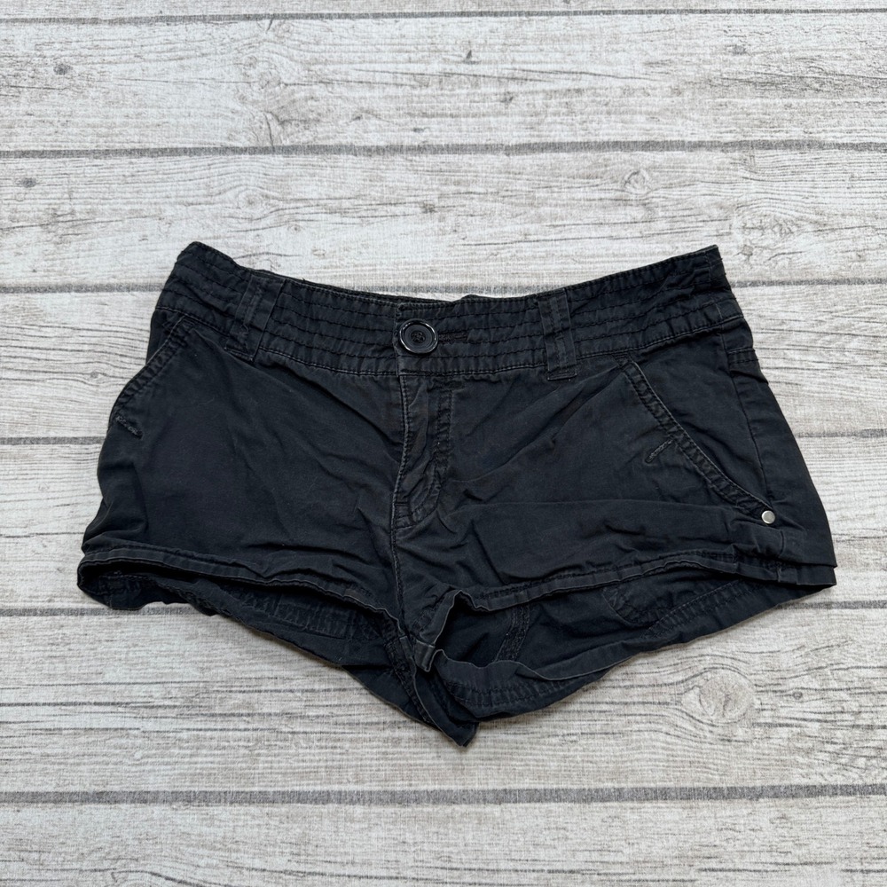 Y2K Booty Shorts Women's 27 Black Denim Faded Cotton Low Rise Slim Fit Summer